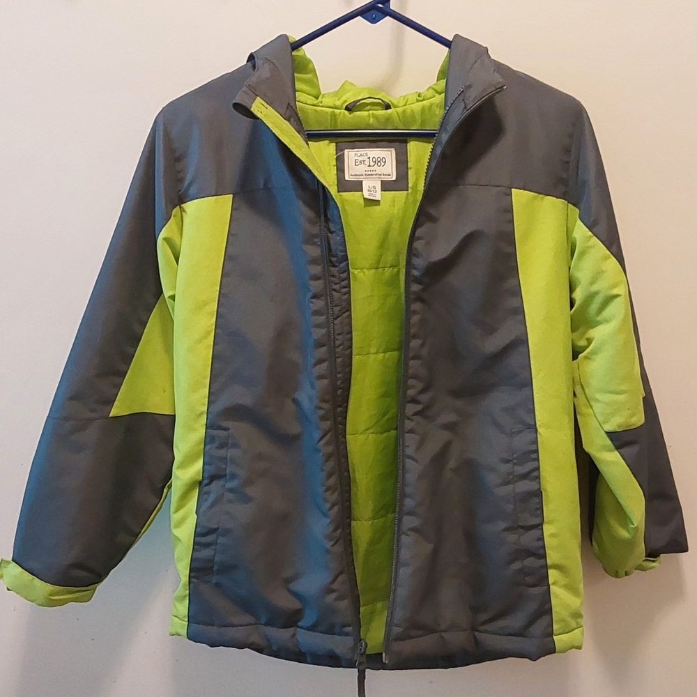 Gray and Green Hooded Jacket With Removable Liner - Picture 2 of 7
